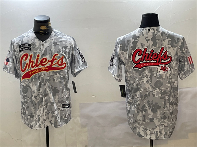 Men's Kansas City Chiefs Team Big Logo 2024 Arctic Camo Salute to Service Stitched Baseball Jersey